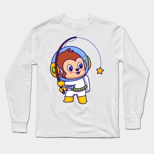 Monkey Astronaut Fishing Star Long Sleeve T-Shirt